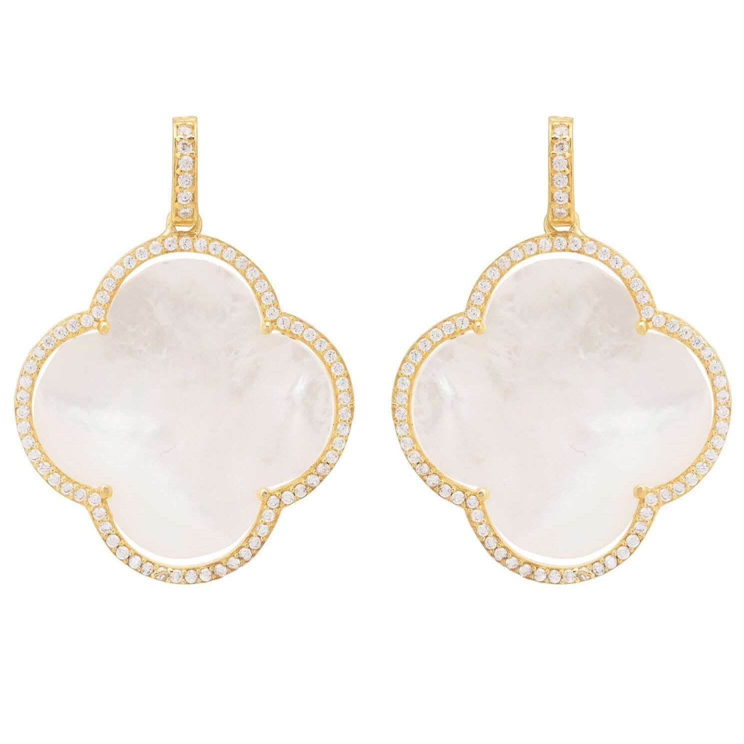 Open Clover Large Mother of Pearl Gemstone Earrings Gold - Pearlcore