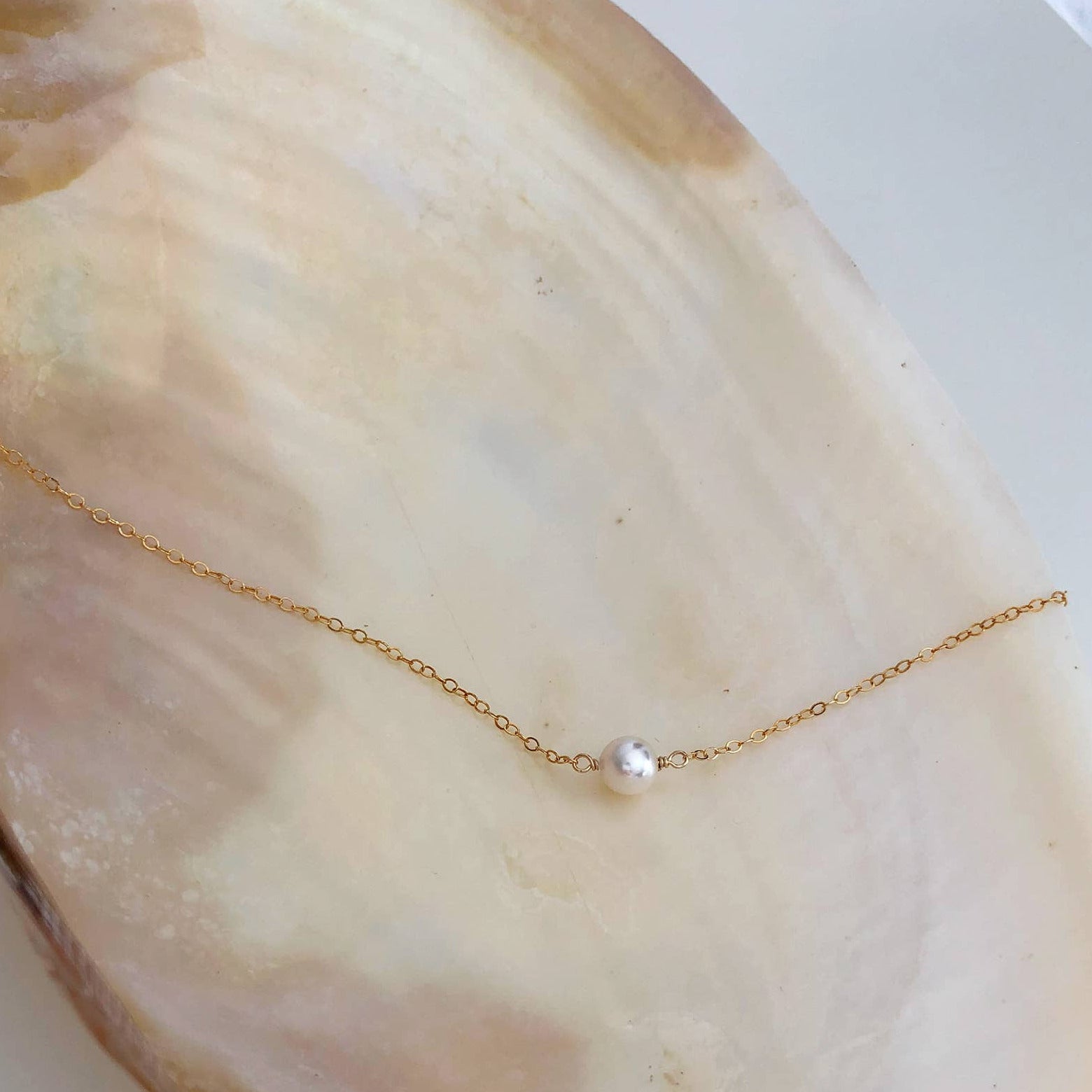 Gold Pearl Solitaire Necklace